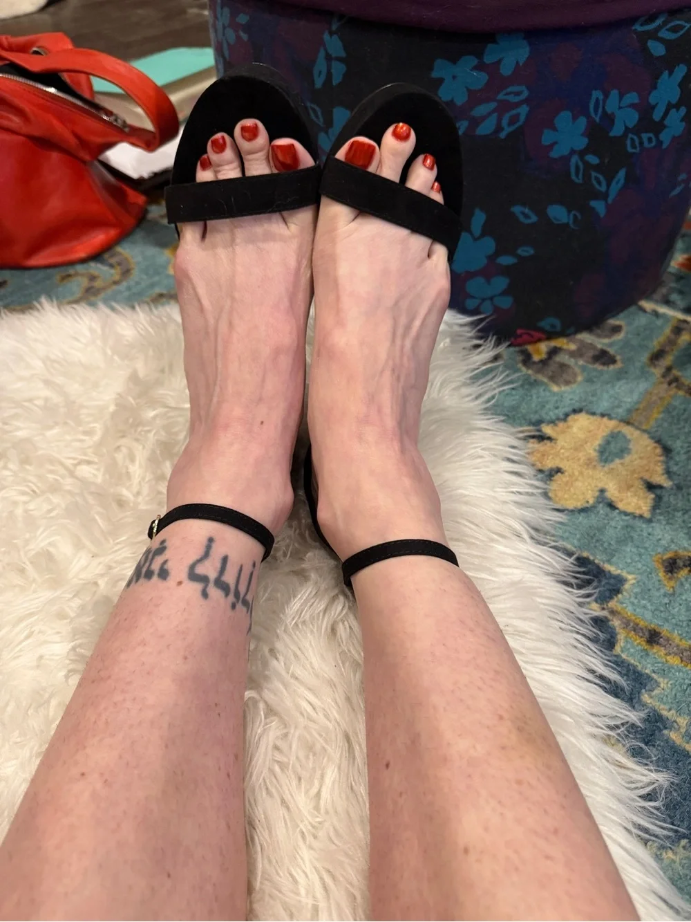 Shoe Dazzle Black Ankle-Strap Heeled Sandals with Orange Toenail Pop